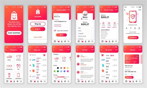 Red Cafe Menu Ui Ux Gui Screen For Mobile Apps Vector