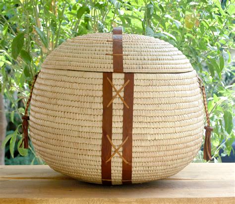 Large African Storage Basket With Leather Details • Afrimod