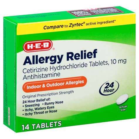 Equate Allergy Relief Cetirizine Hydrochloride Tablets 10 Mg 14