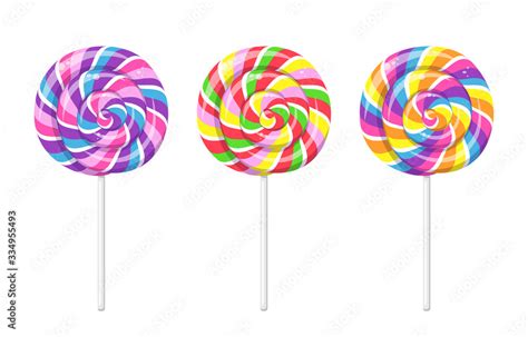 Lollipop With Spiral Rainbow Colors Twisted Sucker Candy On Stick