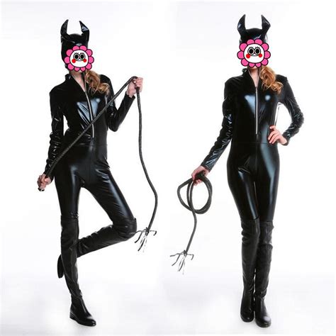 Abbille Adult Costume Cat Women Leather Jumpsuit Night Prowler Sexy
