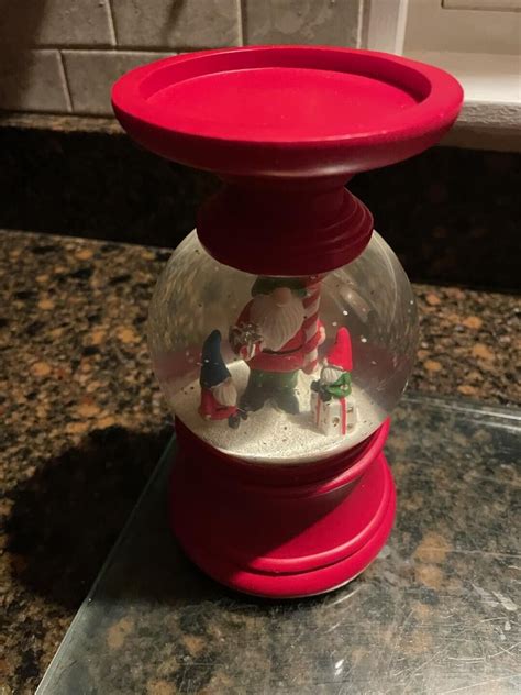 Snow Globe Candle Holder With 3 Spinning Gnomes Ebay