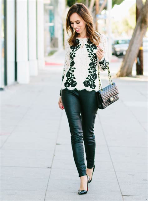 sydne summer shows how to wear leather leggings with lace top by taylor sydne style