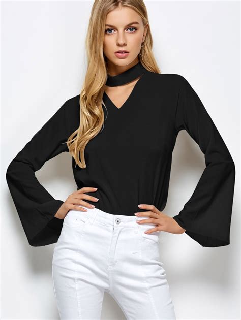 Loose Choker Flare Sleeve Blouse Black S Tumblr Outfits Hipster