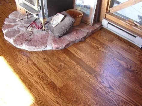 Layering dye, gel stain, and a topcoat is a way to turn red oak a consistent color with a beautiful finish. Pin on Flooring