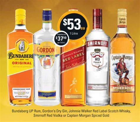 Gordon S Dry Gin Smirnoff Red Vodka Captain Morgan Spiced Gold Or