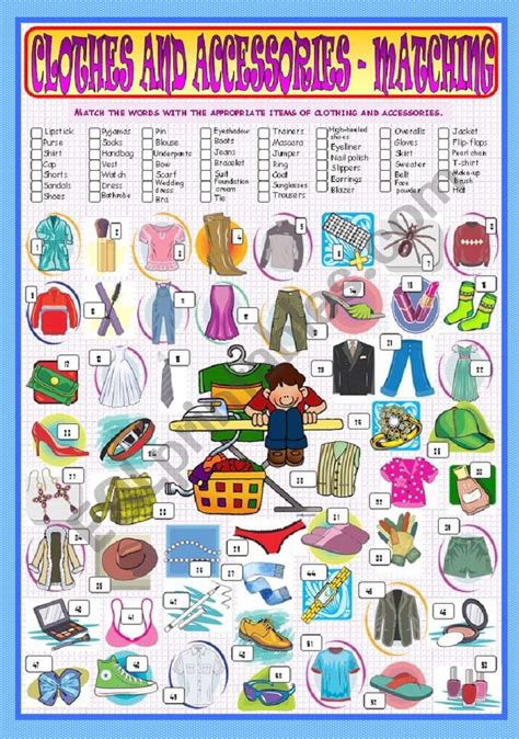 Clothes And Accessories Matching Esl Worksheet By Paulaesl