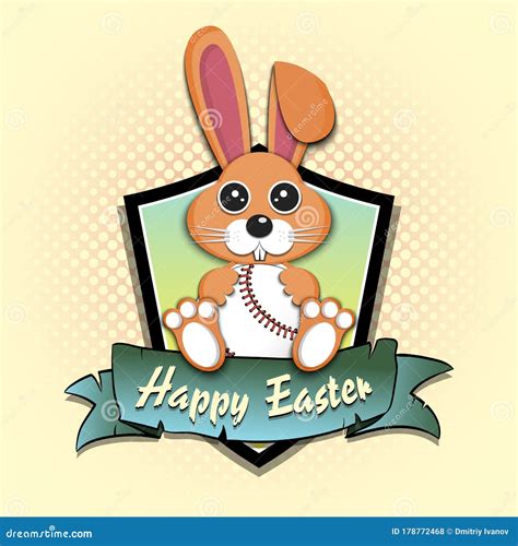 Happy Easter Easter Rabbit With Baseball Ball Stock Vector
