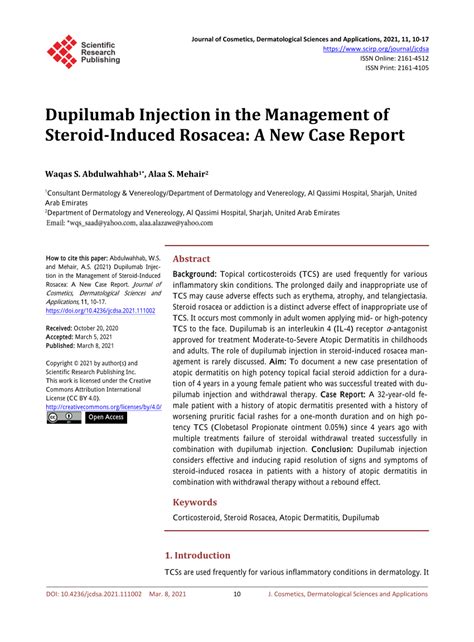 Pdf Dupilumab Injection In The Management Of Steroid Induced Rosacea
