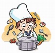 Child cook with ingredients and pot | Cooking with kids, Cartoon chef ...