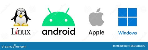 Linux Android Apple And Windows Logo Vector Editorial Illustration