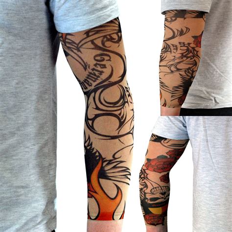 Nylon Stretch Fake Tattoo Sleeves Arms Fancy Dress Party Uk 11 Vibrant Designs Ebay