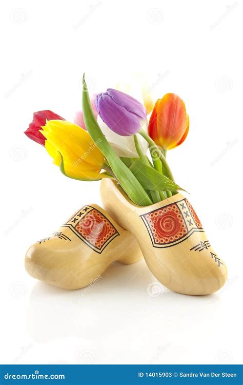 Pair Of Traditional Dutch Wooden Shoes With Tulips Stock Image Image