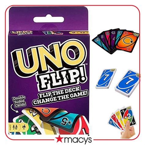 Uno Flip Game With Cards And Dices In Front Of The Card Board