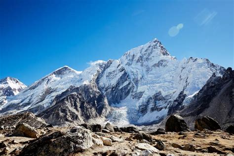 Himalayas Mountain Landscape A Steep Snowy Peak Of Nuptse On A