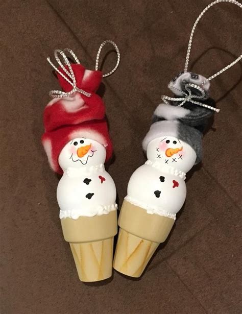 Snow Cone Ornament Set Of Large Red And Black Snowman Ornaments Ice Cream Cone Ornaments