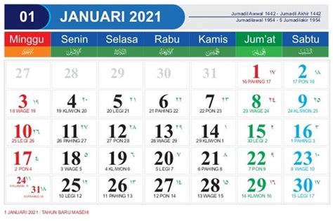 Kalender 2021 Jadwal Lengkap Libur Nasional Dan Cuti Bersama Terbaru