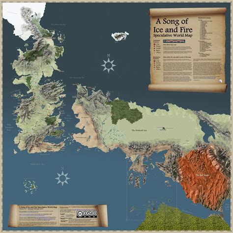 Большая цветная карта мира Песни Льда и Пламени и будущие официальные