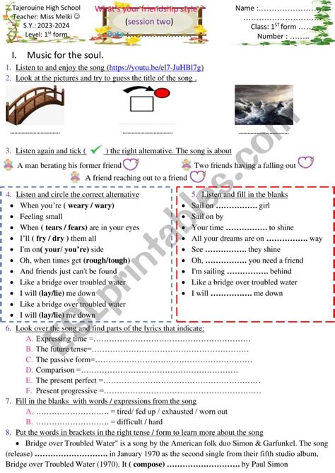 Whatï¿½s Your Friendship Style 1st Form Esl Worksheet By English