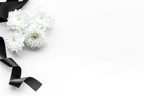 Modify, replace, or add content or images using chosen fonts, colors, and backgrounds in any favorite software program. Funeral symbols. White flower near black ribbon on white ...