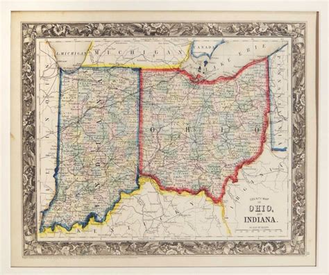 County Map Of Ohio And Indiana Samuel Augustus Mitchell