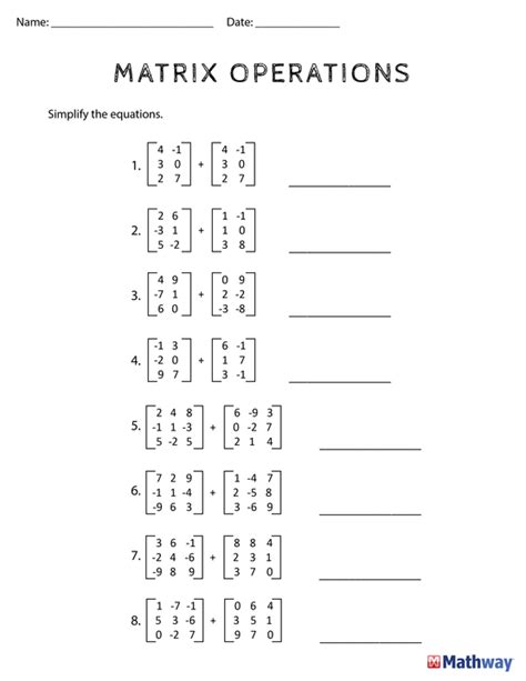 Free Printable Matrices Worksheets
