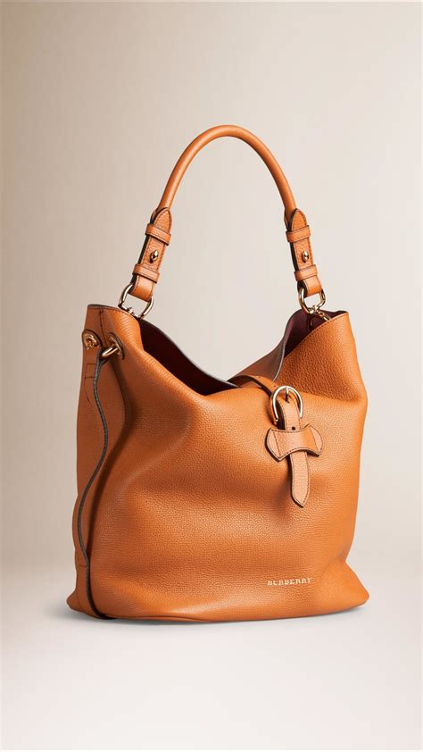 Burberry Medium Buckle Detail Leather Hobo Bag In Cognac Brown Lyst