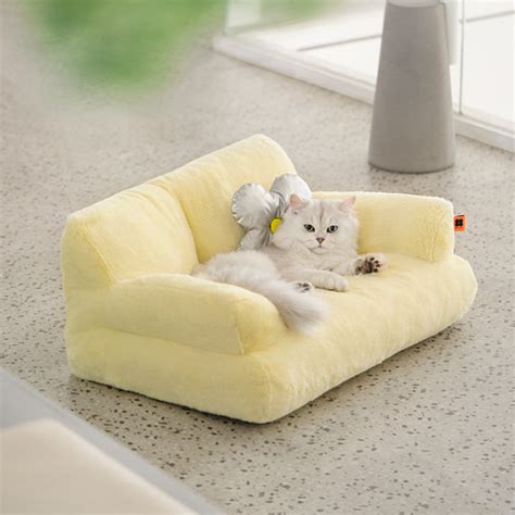 Sofa Shaped Cat Bed Plush Pink Yellow 4 Colors Apollobox