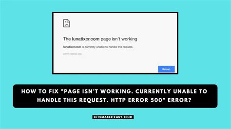 How To Fix Page Isnt Working Currently Unable To Handle This Request ERROR Error