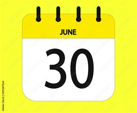 June 30th Yellow Calendar Icon For Days Of The Month Stock Vector