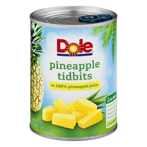 Dole Pineapple Tidbits In 100 Pineapple Juice 20 Oz Can