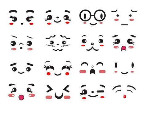 Cute Kawaii Smiling Emoticons And Japanese Anime Emoji Vector