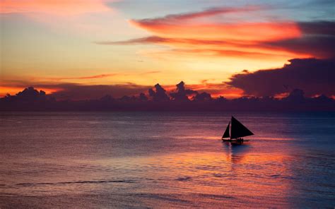 Silhouette Of Sailboat On Body Of Water During Sunset HD Wallpaper Wallpaper Flare