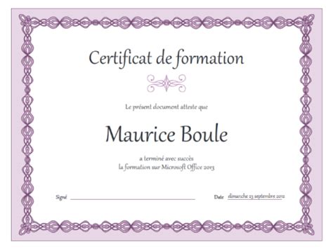 Certificat De Formation Chaîne Violette Office Templates