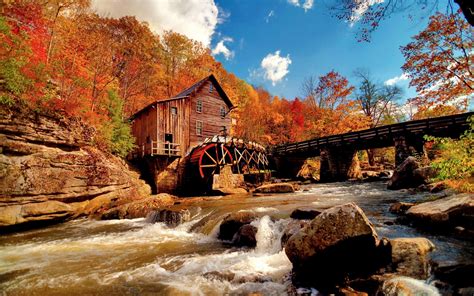 Hd Wallpaper Stones Autumn Mill River Nature