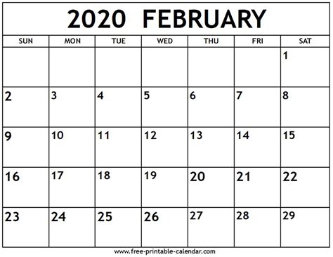 Print A Calendar February 2020 Calendar Printables Free Templates