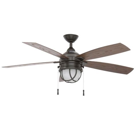 Hampton Bay Seaport 52 In Led Indooroutdoor White Ceiling Fan Al634 Wh The Home Depot Black