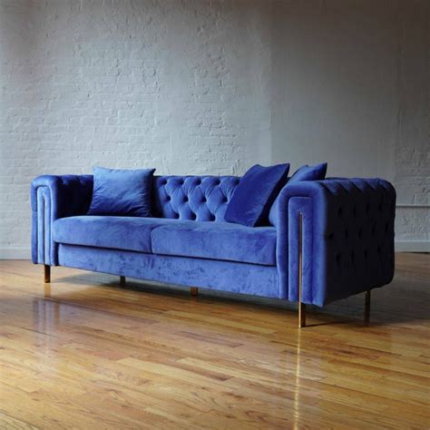 Modern Chesterfield Sofa In Stunning Blue Velvet Aptdeco