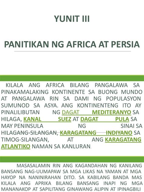 Yunit Iii Panitikan Ng Africa At Persia Pdf