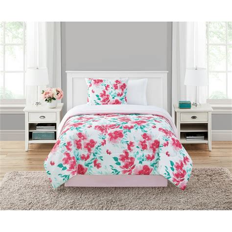 Mainstays Mint Floral 6 Piece Bed In A Bag Bedding Set With Bonus Sheet