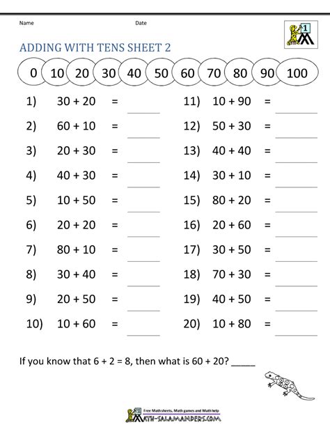 First grade math worksheets add up to a good time. Adding Tens