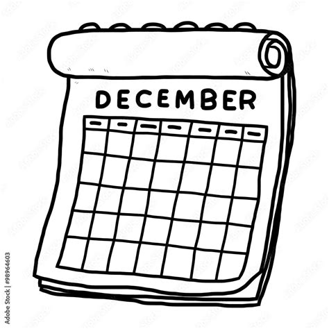 Calendar Of December Cartoon Vector And Illustration Black And White