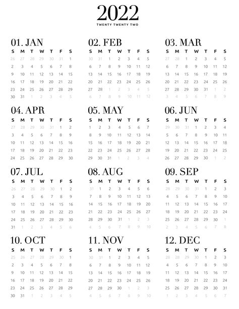 Free Year Calendar 2022 Printable World Of Printables
