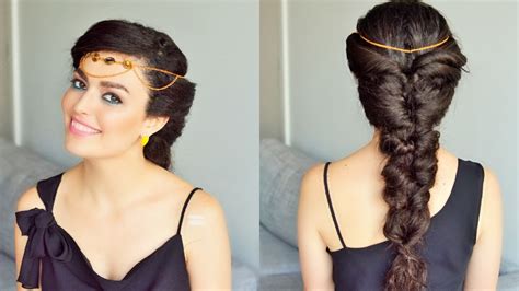 Gather a section of hair at the top of your head into a ponytail; Fake Fishtail Braid | Princess Jasmine Hairstyle - YouTube