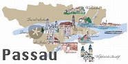 "Passau Karte mit touristischen Top Ten Highlights" Mixed Media als ...