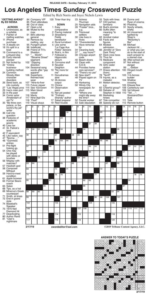 La Times Printable Crossword Puzzle Printable World Holiday