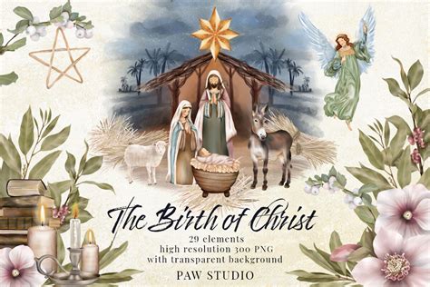 Religious Christmas Birth Of Jesus Nativity Angel Star By Paw Studio