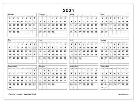 2024 Kalender For Utskrift “34ms” Michel Zbinden No
