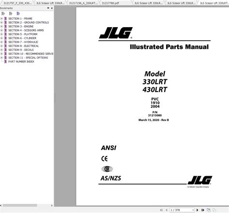 Jlg Scissor Lift 330lrt 430lrt Operation Service And Parts Manuals