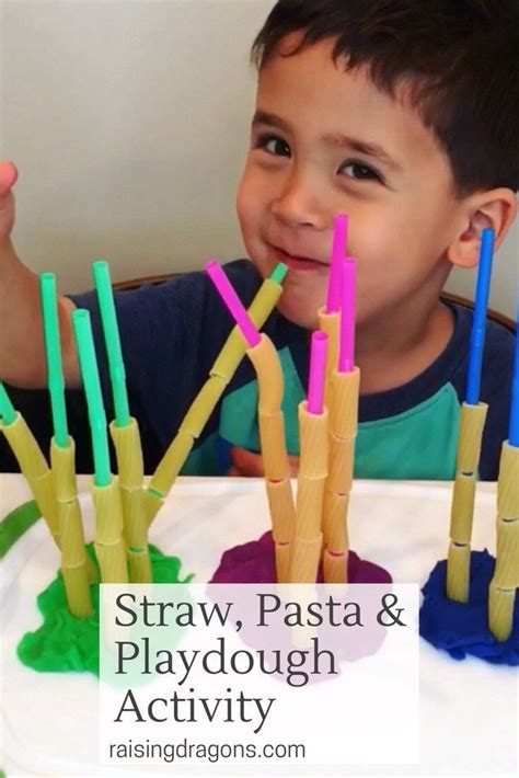 Straws Pasta And Playdough Fine Motor Activity Is Perfect For Kids